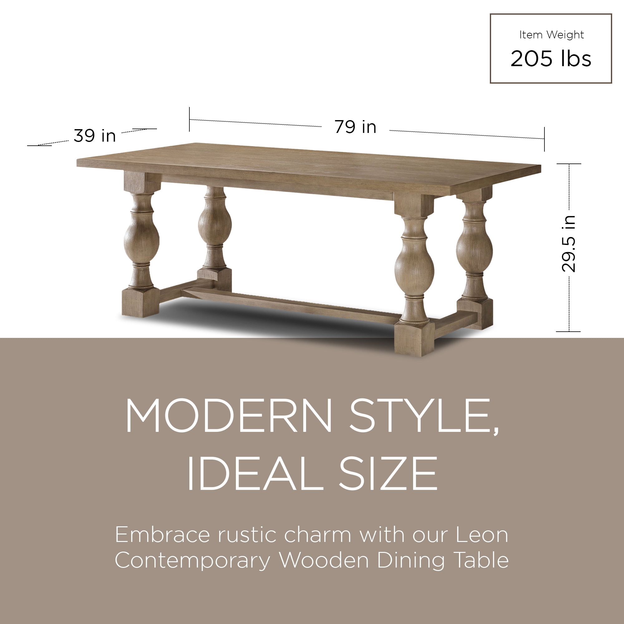 Maven Lane Leon Traditional Wooden Dining Table in Antiqued Grey Finish
