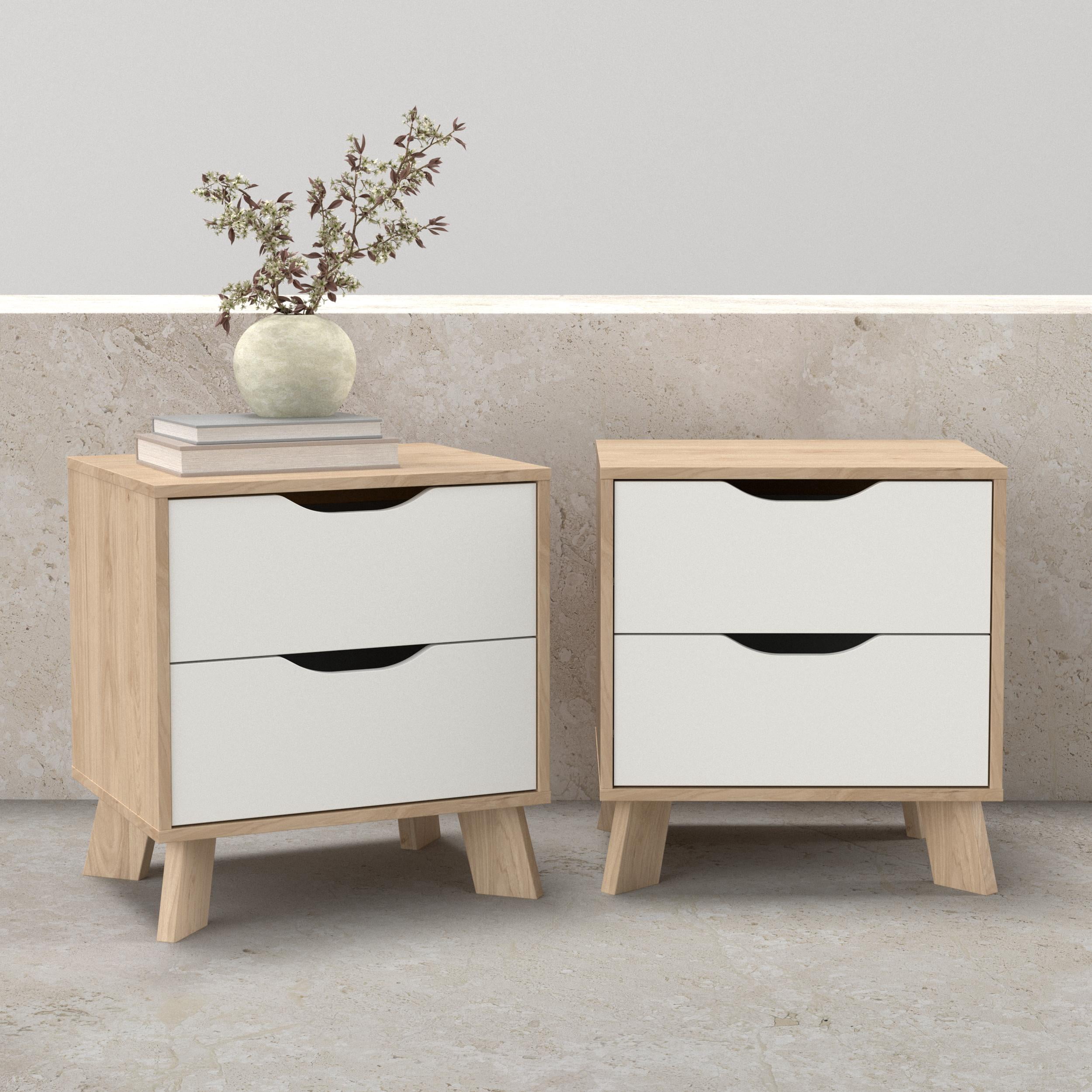 Tvilum Ikast 2 Drawer Jackson Hickory and White Nightstand - Set of 2