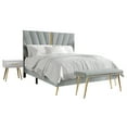thumbnail image 2 of Castle Place Contemporary Velvet Queen Upholstered Bed with 2 Nightstand and Bench, Silver Grey, 2 of 20