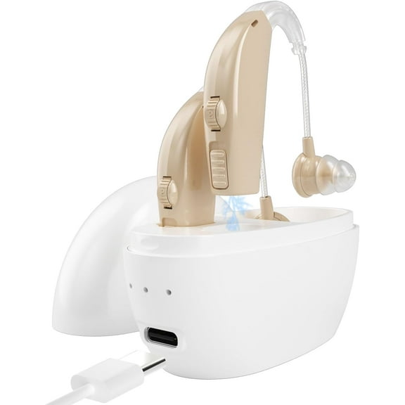 SUWU Hearing Aids for Seniors with Hearing Loss, Rechargeable Hearing Amplifiers with Noise Cancelling and Volume Control for Adults Women Men, Behind-The-Ear Hearing Aid