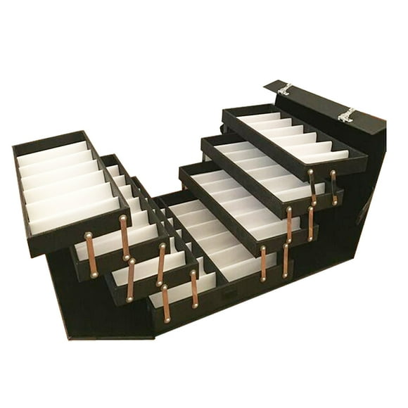 INTBUYING 56 Pairs Sunglasses Display Case Foldable Eyewear Suitcase Key Lock Trolley Case Organizer for Eyeglasses Watches Jewelry PU Material