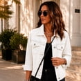 thumbnail image 4 of Dweltoz Women’s Cropped Denim Jacket Classic Button Down Lapel 3/4 Sleeve Western Coat Short Vintage Chest Flap Pockets Outfits,Black L, 4 of 6