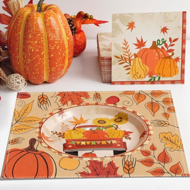 Feltree Thanksgiving Pumpkin Placemat with Heat Insulation 16.5x12.6 Inch for Fall Table Decor and Party Catering