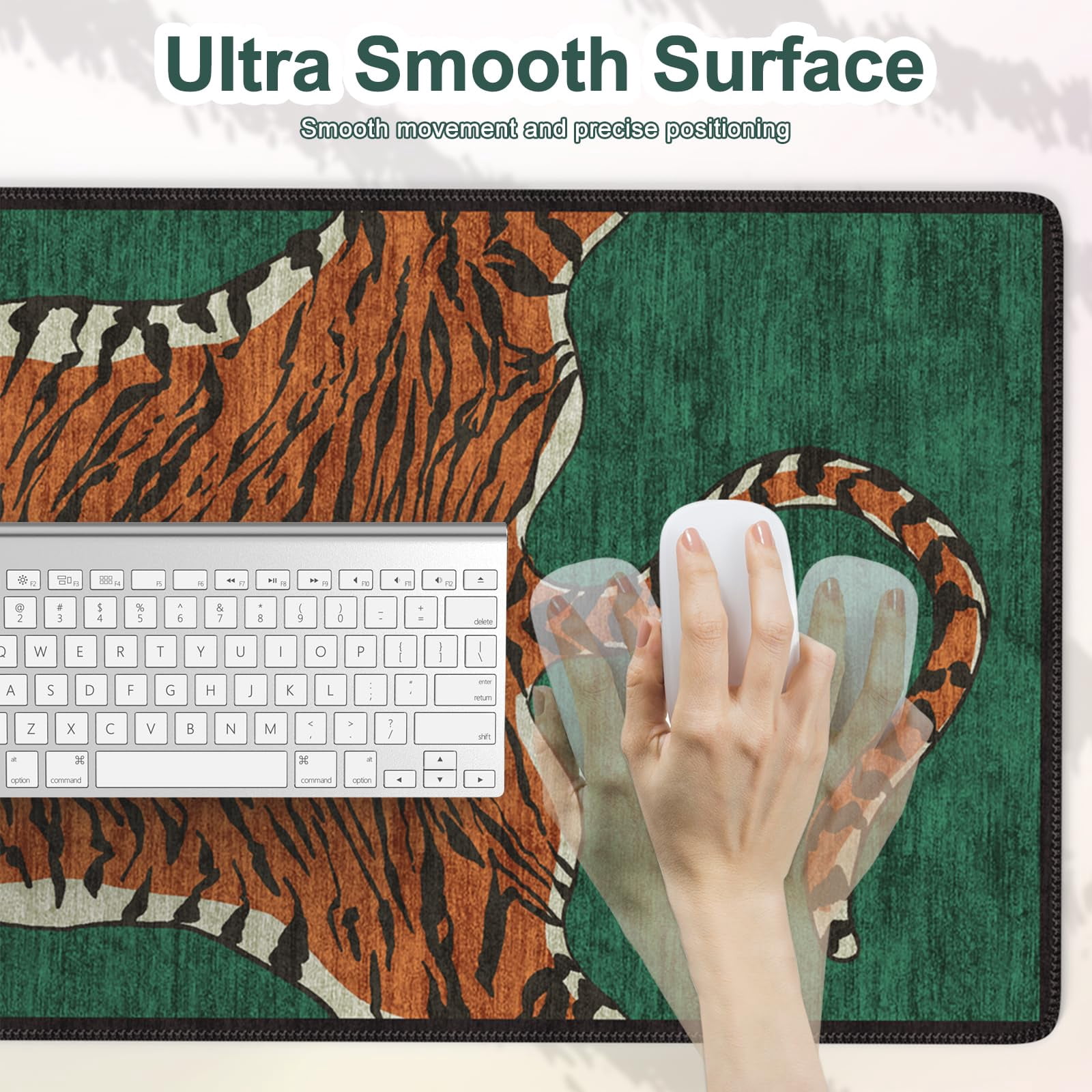 Tiger Desk Mat For And Mouse  Non Slip Large Tigerhide Smooth Gaming Pad Long Office Home 35.4 X 15.7 Inches (emerald Green)