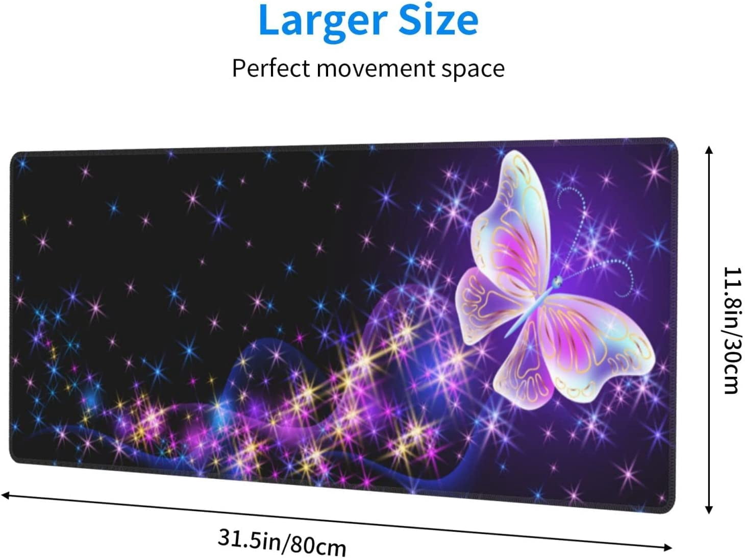 Butterfly Mouse Pad Extended Large Gaming Mouse Pad XL Oversized Desk Pad Stitched Edges 31.5 X 11.8 Inch