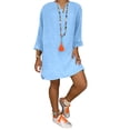 thumbnail image 1 of MAWCLOS Ladies Mini Dresses V Neck Short Dress Solid Color Sexy Holiday Long Sleeve Light Blue XL, 1 of 2
