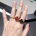 thumbnail image 3 of Anillo de ágata roja y negra de plata esterlina S925 Anillo de trébol de alta versión con diamantes blancos llenos de fritilaria Anillo femenino con láser, 3 of 6
