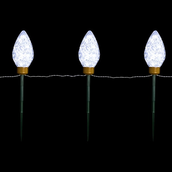Set of 3 Lighted LED Jumbo C9 Bulb Christmas Pathway Marker Lawn Stakes - Clear Lights
