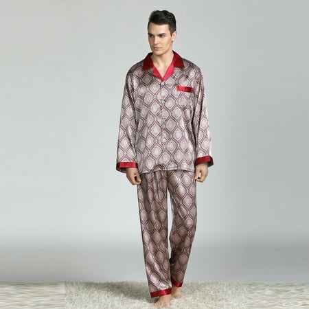 

Levmjia Women s Pajamas Set Clearance Summer Plus Size Men s New Long-sleeved Printed Foreign Trade Home Service Silk Pajamas Suit