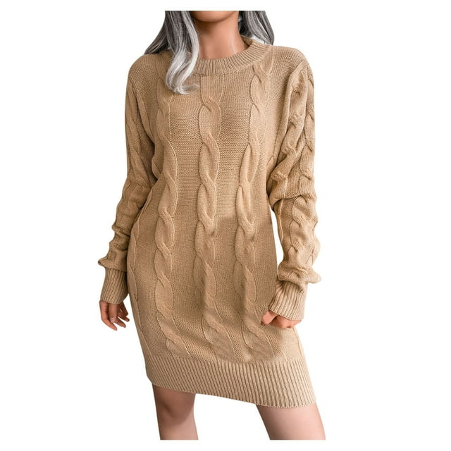 Gibobby Suéteres para mujer, Suéter de Manga Larga algodón con Cuello Redondo Suéter para Mujer(Caqui,M)