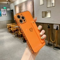 Dteck For iPhone 13 Pro Max 6.7 inch,Slim Rubber Shockproof Love Heart Pattern Wristband Kickstand Case Cover,Orange