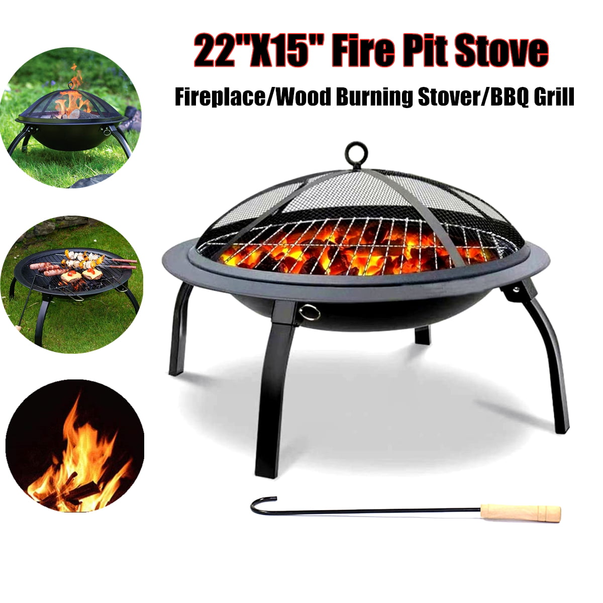 QOMOTOP Charcoal Grill Camping BBQ Grill Patio Backyard Cooking Portable Charcoal Grill 22.5 inch Barbecue Grill