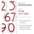 thumbnail image 4 of Floating Mount Shadow House Address Number, Modern Metal Numbers for Mailbox, Glossy Red, 6", 4 of 5