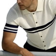 thumbnail image 5 of Men's Casual Lapel Shirt Acrylic Knit, Short Sleeve Shirt Breathable Comfort, Notch Lapel Regular Fit Button Closure, Stripe Texture Full Button Front, Daily Office | Zenithor,Dark Blue M, 5 of 5