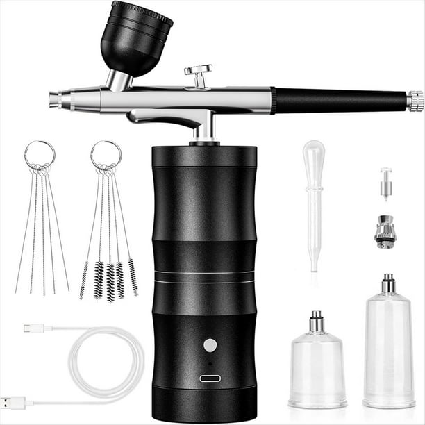 Kit de Aerógrafo con Compresor, Inalámbrico, Recargable, con Boquilla de 0,3 mm y Cepillo de Limpieza para Pintar y Maquillar.