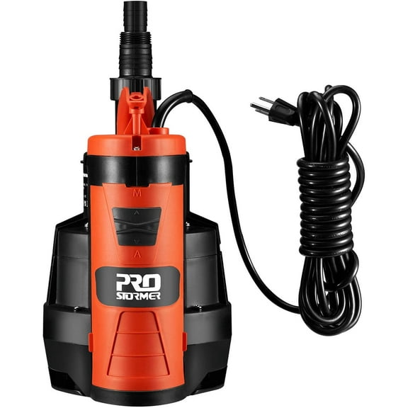 PROSTORMER 1/2HP Sump Pump, 2110GPH Sumbersible Water Pump, Portable Electric Pump with Build-in Float Switch for Crop Irrigation, Flooded Cellars, Courtyards and Pool Drainage