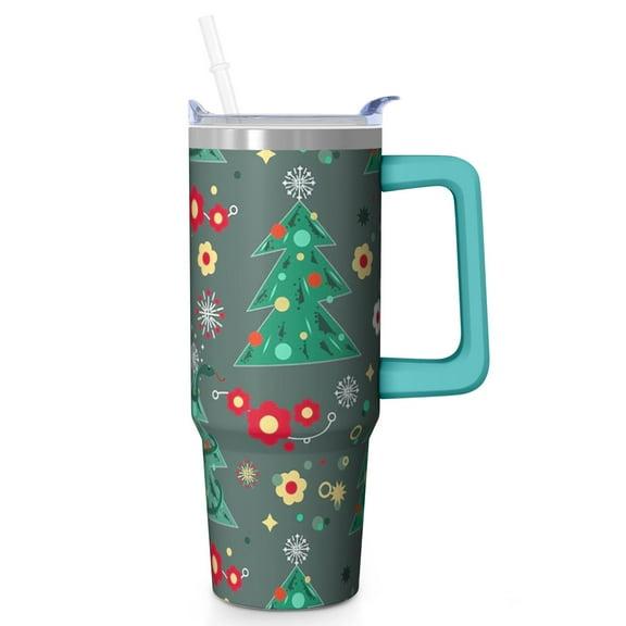 30oz Christmas Elk Tumbler with Handle, Festive Holiday Coffee Cup with Straw Lid, Winter Stainless Steel Insulated Mug, Gifts for Women Men