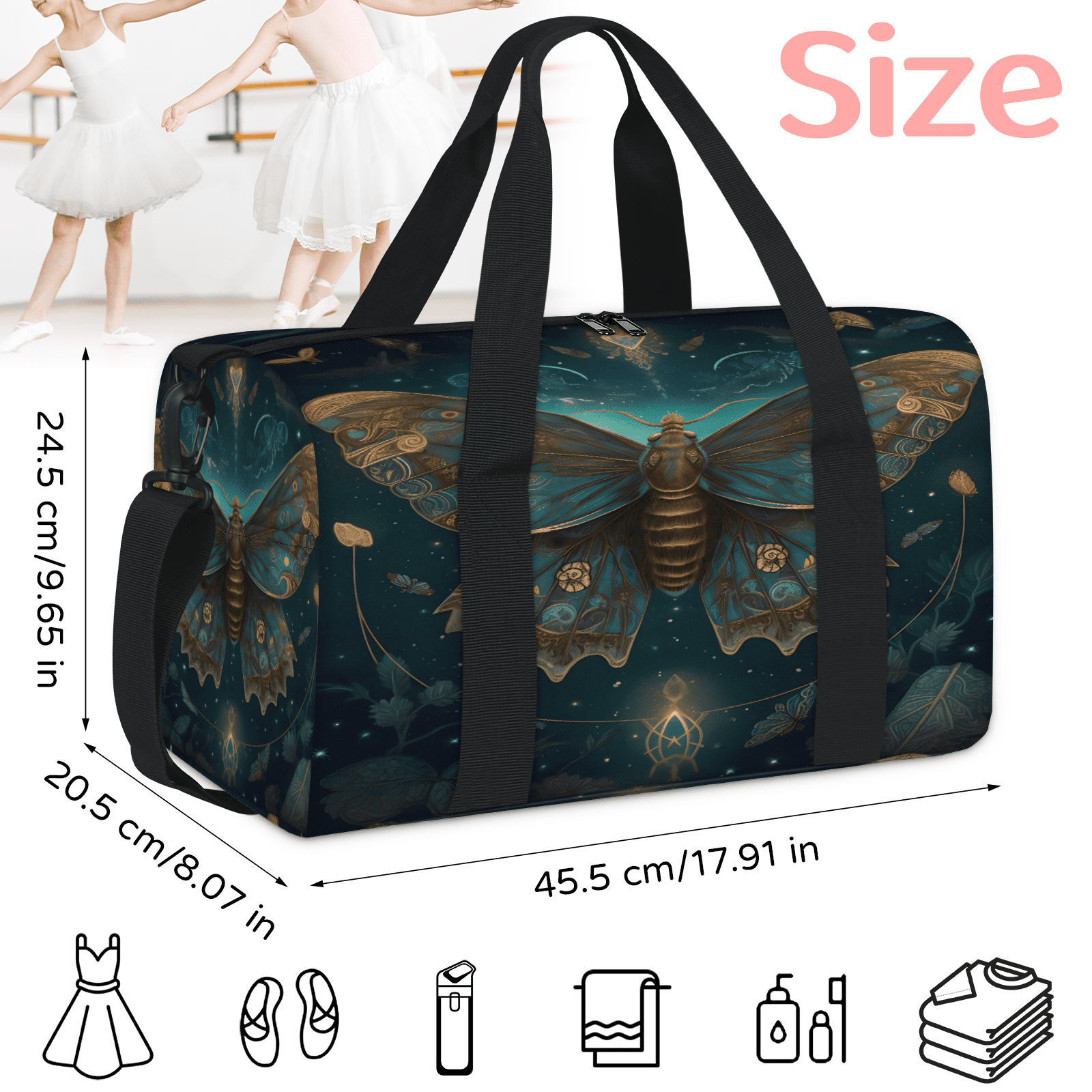 Herdesigns Butterfly Retro Vintage Travel Duffle Bag Sports Yoga Weekender Overnight Carry on Workout Bags Lightweight Waterproof Gym Tote Bag for Women