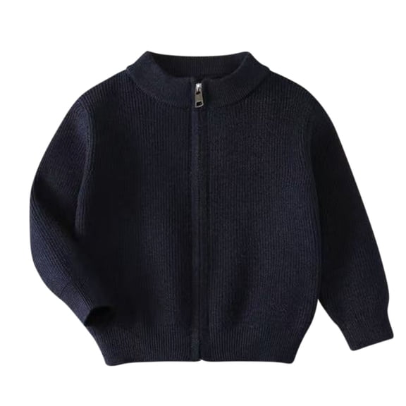 Posijego Unisex Kids Uniform Sweater Cardigans Zipper Jacket Stand Collar Long Sleeve Knit Spring School Uniforms