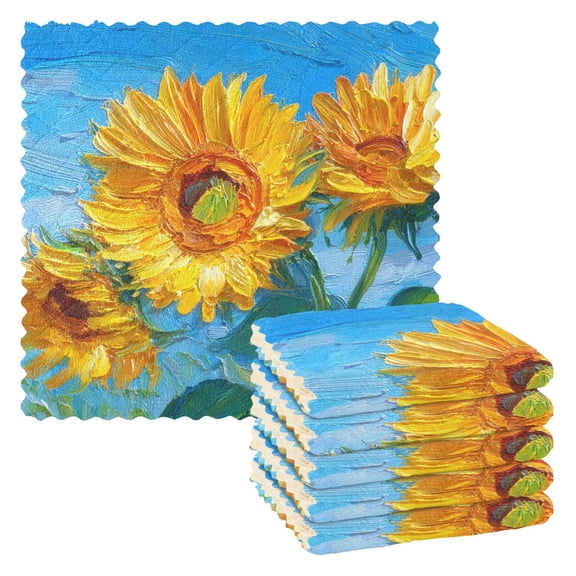 6 Pieces of Kitchen Towels 11x11Inch Kitchen Dish Cloths Kitchen Dish Towels Reuseable Cleaning Cloths Yellow Sunflower Pattern