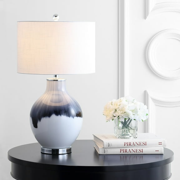 JONATHAN Y Mia 27" Glass/Metal LED Table Lamp, Blue/White, JYL1065A