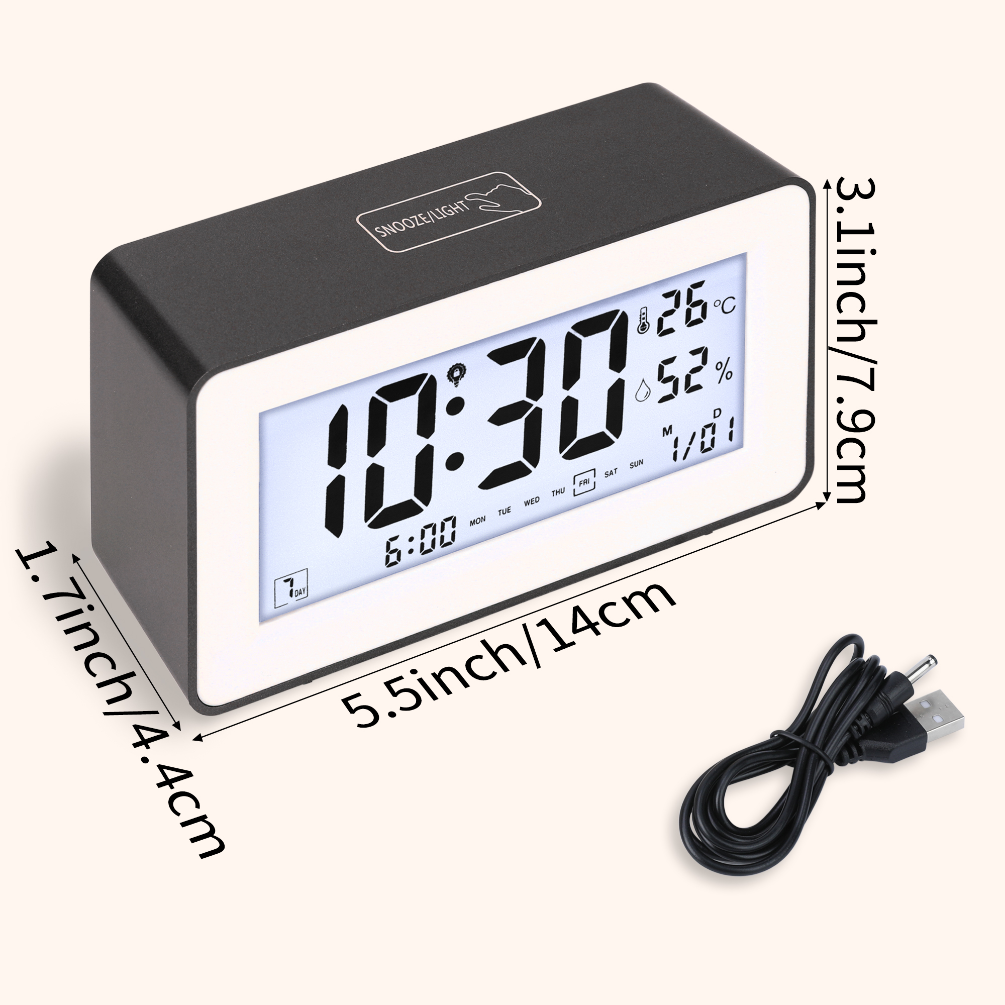 Unique Bargains Loud Alarm Clock Black 5.5"L x 1.7"W x 3.1"H