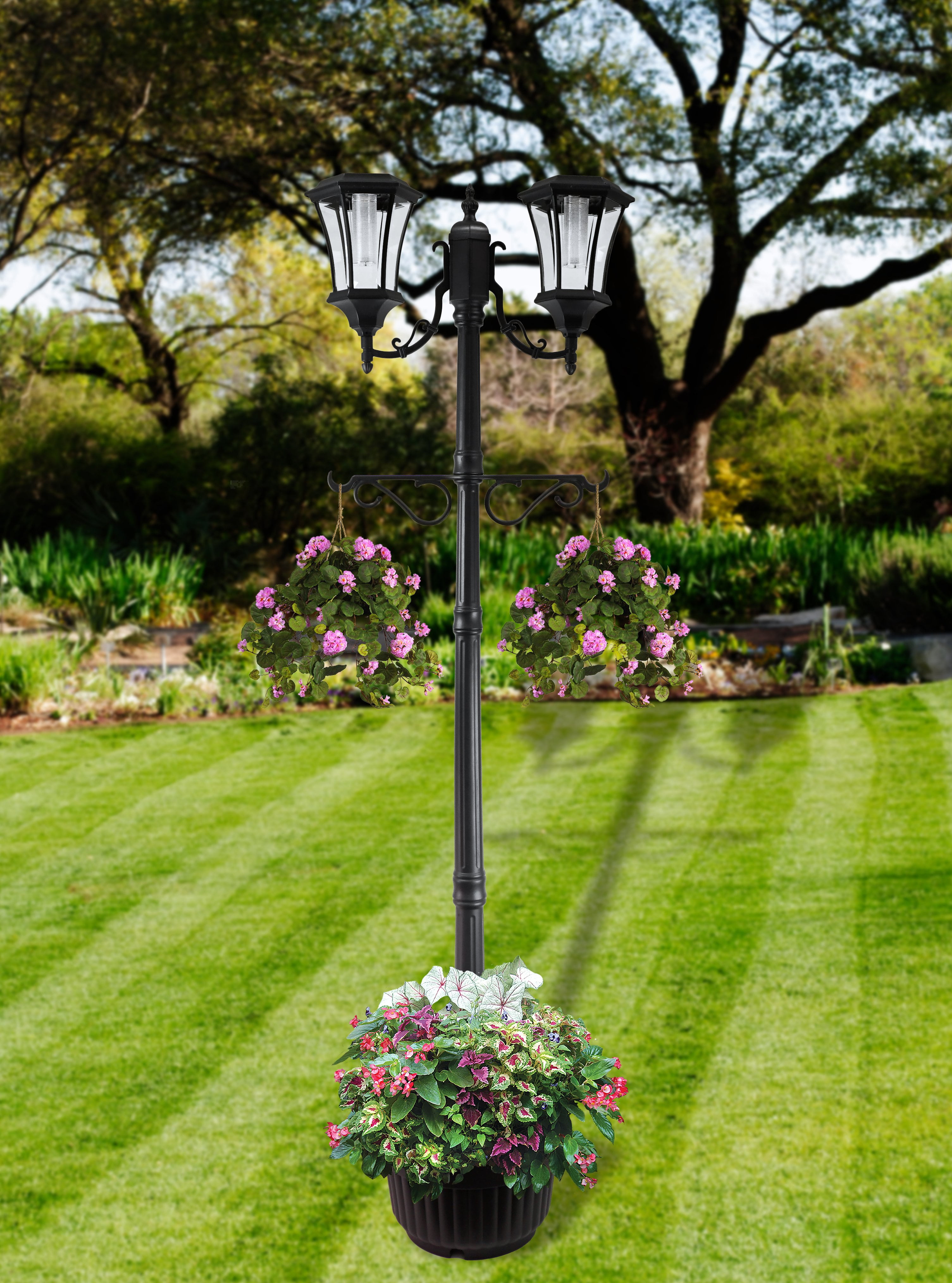 Sun-Ray Martens Metal Solar Lamp Post and Planter, Black - Walmart.com