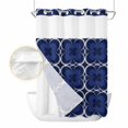 thumbnail image 2 of Navy Blue Boho No Hook Shower Curtain Waterproof, Bathroom Curtains with Snap in Liners and See Through Top Window, Farmhouse Abstract Floral Aesthetic Hotel Style Bathtub Curtains Shower 60"Wx72"L, 2 of 8