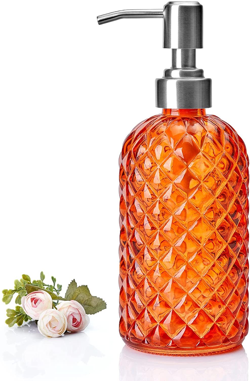 12 oz Diamond Stripe Glass Soap Dispenser, 304 Rust Proof Glass Soap