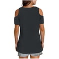 thumbnail image 4 of RYRJJ Womens Tops Trendy Cold Shoulder Short Sleeve V Neck Tee Shirts Summer Dressy Casual Eyelet Blouse(Black,M), 4 of 7