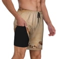 thumbnail image 3 of Picia Engraved Coffee On Kraft Paper pattern Mens Swim Trunks with Compression Liner Stretch Beach Shorts Quick Dry with Zipper Pockets No-Chafing Board Shorts-Small, 3 of 9