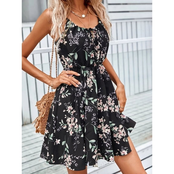 Women's Summer Sleeveless Dress — Pullover, Printed, Elastic Waist, Spaghetti Strap Mini Dress