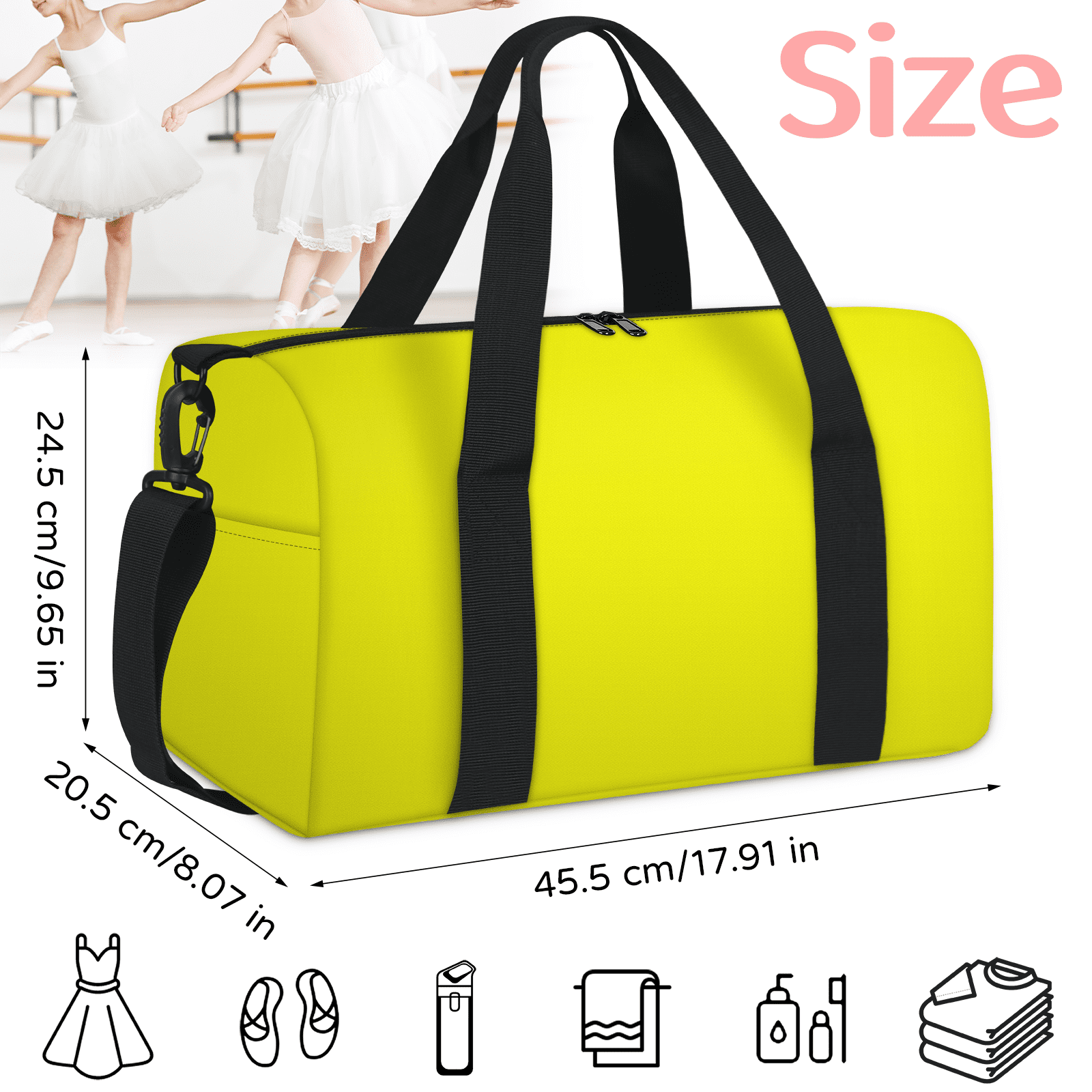Herdesigns Light Yellow Travel Duffle Bag Sports Yoga Weekender Overnight Carry on Workout Bags Lightweight Waterproof Gym Tote Bag for Women
