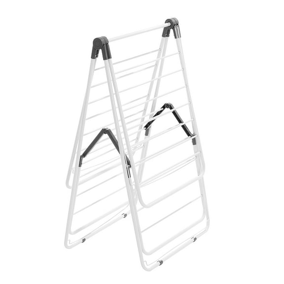 KFFKFF Foldable 2-Tier Laundry Drying Rack with Sock Clips & 31 Rods, Adjustable Metal Rack for Indoor and Outdoor Use, Free-Standing Space-Saving Design, White