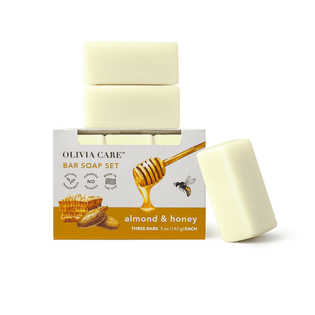 Olivia Care Almond & Honey Bar Soap, 3 Pack, 5 oz Each, Natural Ingredients, Moisturizing Bath Soap, Made in USA