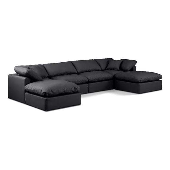 Meridian Furniture Indulge 140" Black Vegan Leather U-Shaped Modular Sectional