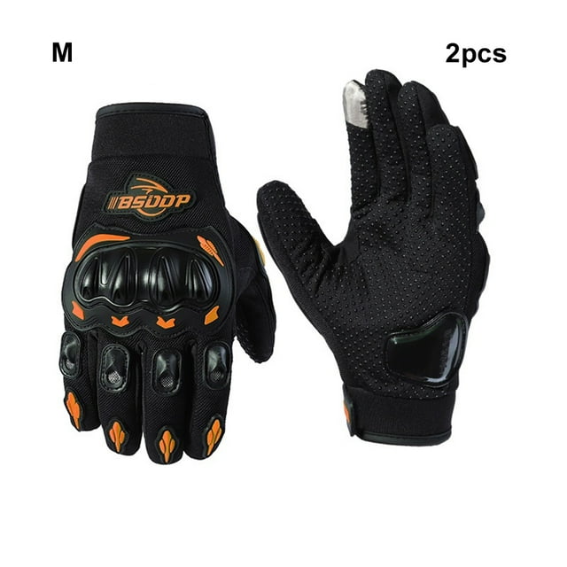 Baohd Durable Leather Cycling Gloves With Breathable Perforations For Comfort Summer Motorcycle Gloves orange M