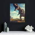 thumbnail image 4 of JRXY Canvas Wall Art Ready to Hang Tyrannosaurus rex roars at a brachiosaurus in the nature  Prints Artwork Paintings for Living Room Bedroom Bathrooms Office Wall Decorations, 4 of 4