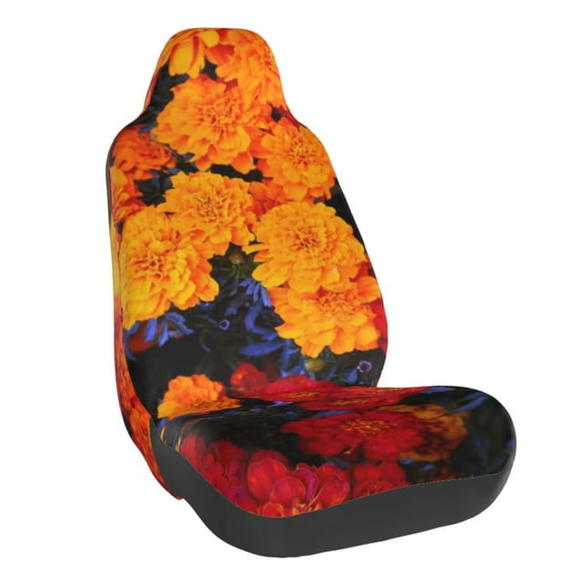 Wukai Marigold Flowers In Different Colors Full Set Car Seat Covers with Soft Padding Universal Auto Front Seats Protector and Cushion Mat