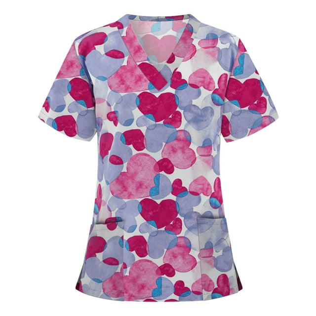 Snoarin Summer Plus Size Womens Summer Hauts Femmes Manches Courtes Col en V Hauts Uniforme de Travail Blouse Uniformes de Travail pour Femmes en Liquidation