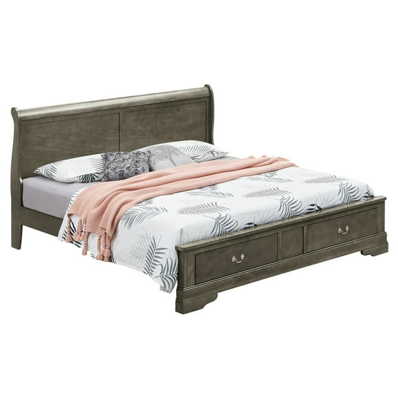 Passion Furniture PF-G3105D-QSB2 44 x 87 x 67 in. Louis Philippe Storage Sleigh Wood Bed, Gray - Queen Size