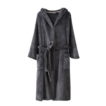 Mrat Womens Sleepwear Robe Bathrobe Lengthening Plus Size Pajamas for Women Lingerie Bodysuit Towel Robe Underwear Keep Warm Lapel For Men And Women Long Sleeve Gray L