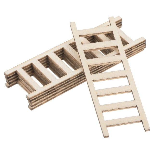 Unique Bargains 2.4' Miniature Wooden Ladder Dollhouse Straight Ladders, Natural Color 6 Pack