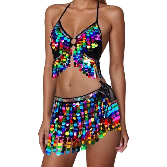LEKODE Sequin Outfits Womens Two Piece Suits for Women Mardi Gras Outfit for Women Tops Cute Sets Womens Fall Tops Sweatpants Set Black One Size