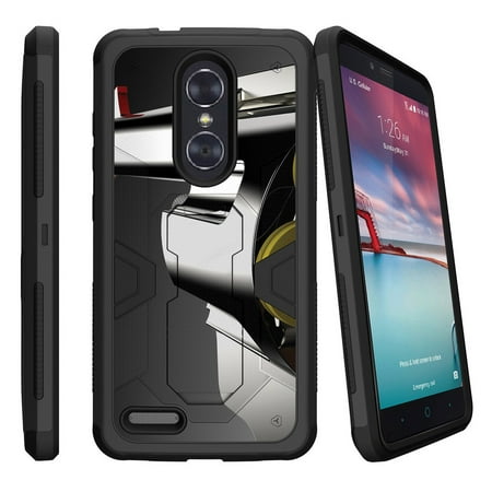 ZTE Zmax Pro Z981 Dual Layer Shock Resistant MAX DEFENSE Heavy Duty Case with Built In Kickstand - Old