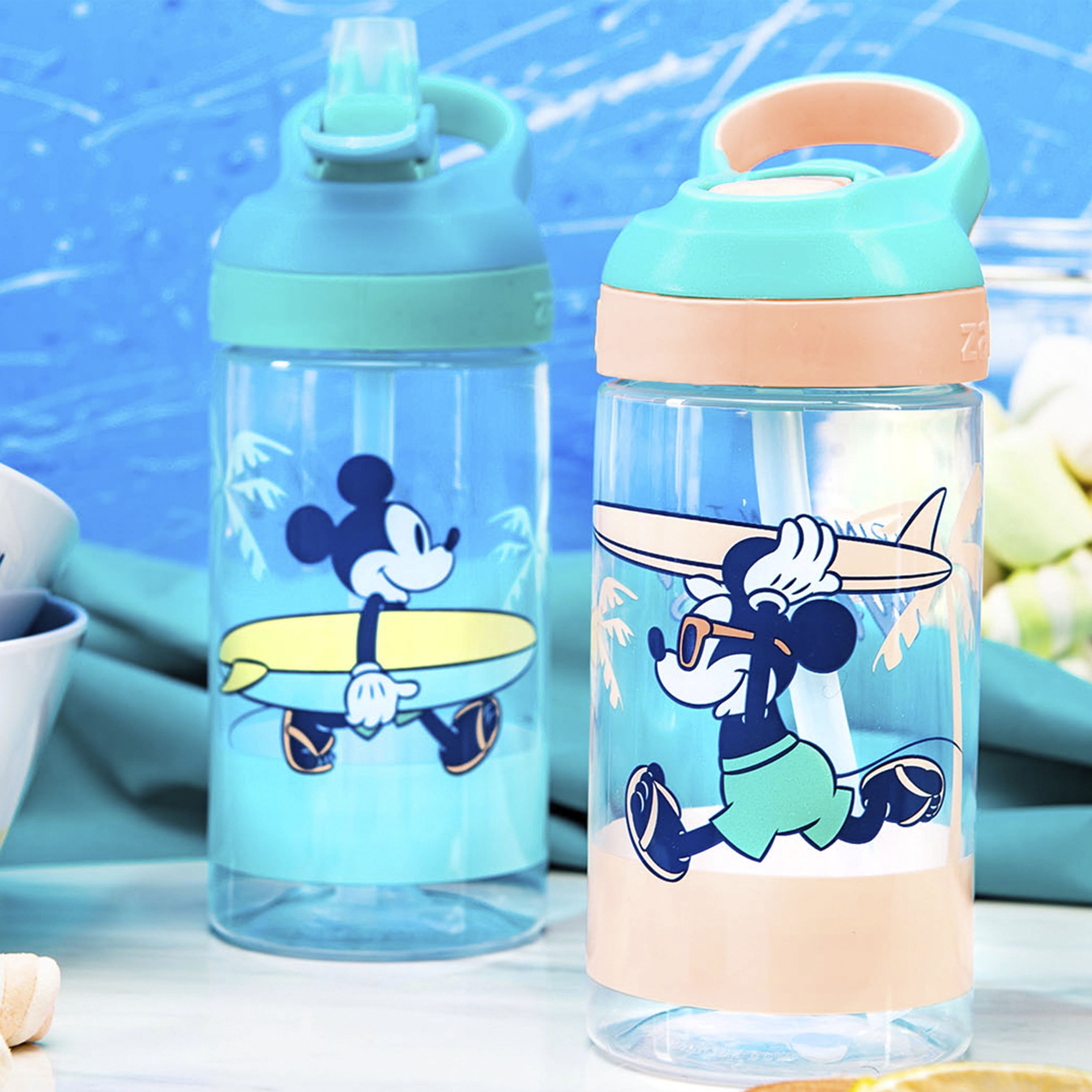 Zak Designs Mickey Mouse Kids Water Bottle Canteen with Pop Up Lid and  Carrying Strap 12oz