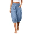 thumbnail image 5 of Horkkom Capris for Women with Pockets Solid Color Elastic Waist Pants Summer Casual Loose Pants XXL, 5 of 9