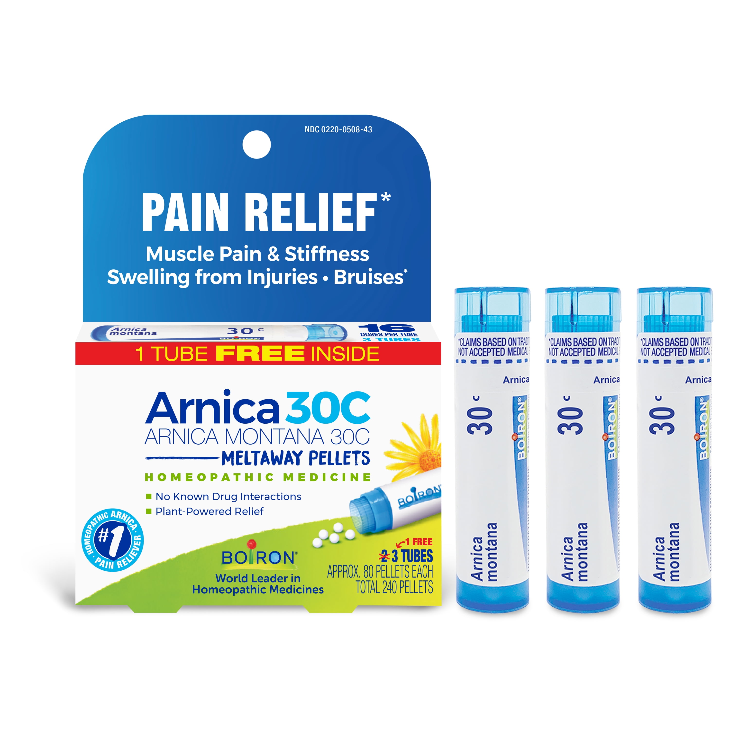 Boiron Arnica Montana 30c Bonus Pack Homeopathic Medicine For Pain Relief Muscle Pain Stiffness Swelling From Injuries Bruises 240 Pellets Walmart Com