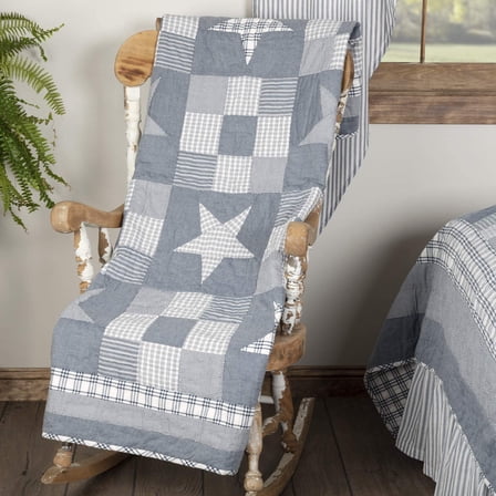 VHC Brands Denim Blue Ninepatch Star Farmhouse Cottage Quilted Throw 50" x 60"