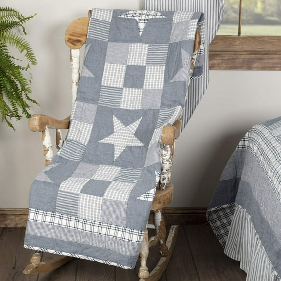 VHC Brands Denim Blue Ninepatch Star Farmhouse Cottage Quilted Throw 50" x 60"